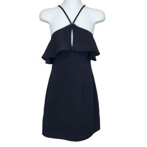 BCBGeneration Dress Womens 4 Black Halter Ruffled Sheath Cocktail Strappy